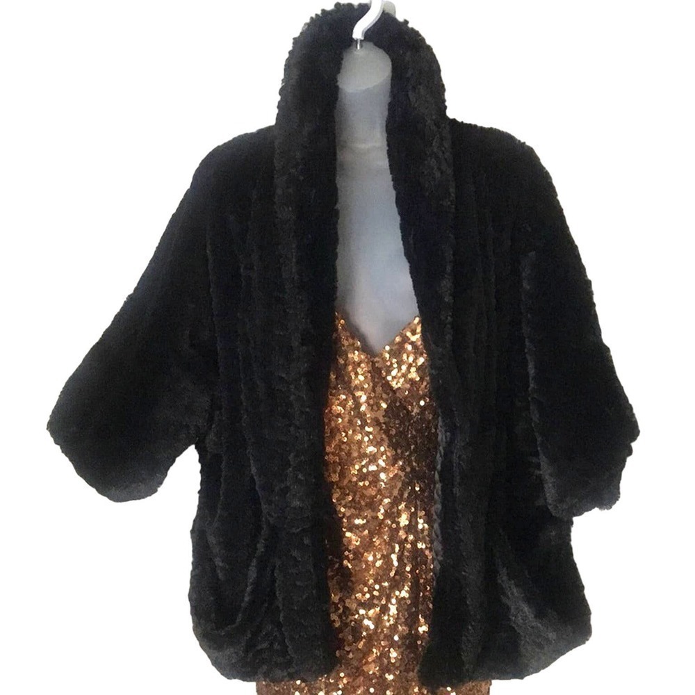 Jolt Black Faux Fur jacket With Pockets and hook Closure size Large